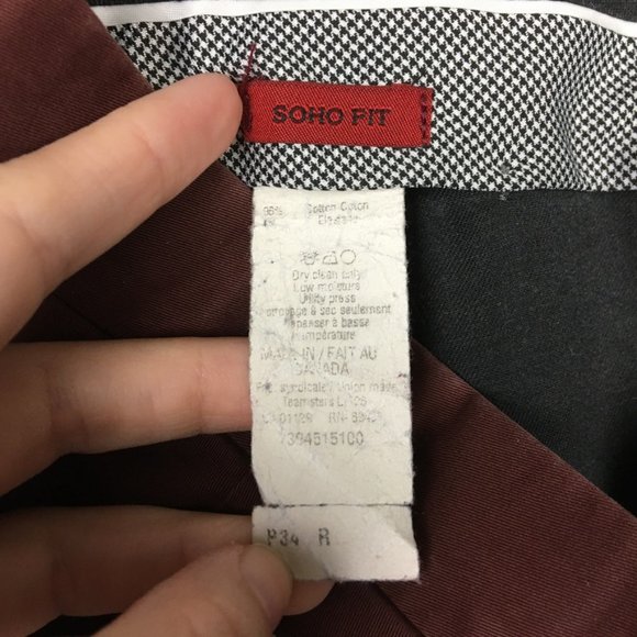 John Varvatos Pants Mens 34x30 Soho Fit Khaki Chino Red Straight Leg Canada Made - Picture 15 of 16